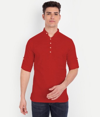 Vida Loca Men Solid Pathani Kurta(Red)