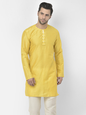 DEYANN Men Self Design Straight Kurta(Yellow)