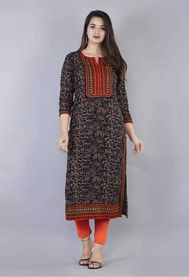 ASTIBEE Women Printed Straight Kurta(Black)