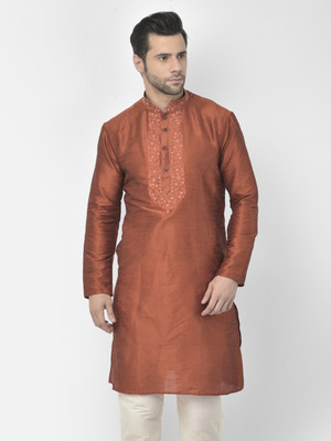DEYANN Men Embroidered Straight Kurta(Orange)