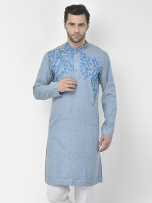 DEYANN Men Embroidered Straight Kurta(Blue)