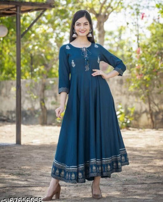 MANIKURTI FAB Women Embroidered Anarkali Kurta(Blue)