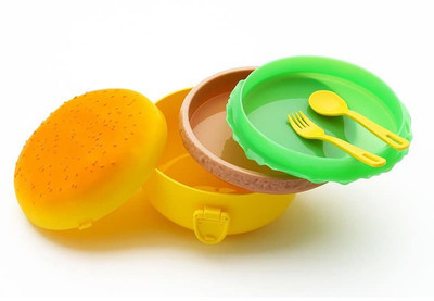 SWISS WONDER Burger Shaped Lunch Box 2 Layer Tiffin Box for Kids-X13 3 Containers Lunch Box(500 ml)