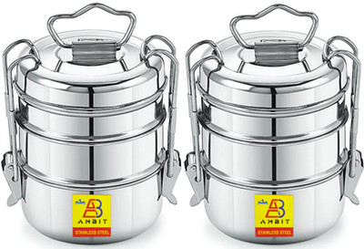 Ambit Traditional Tiffin Carrier/Container for School/Office 8*3 multipack 2 lunch box 3 Containers Lunch Box(1100 ml)