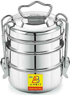 Ambit Clipper Stainless Steel Tiffin Box Set, Set of 3 Container, Silver-1100 ml 3 Containers Lunch Box(1100 ml)