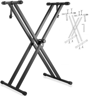 Techtest Heavy-Duty, Double-X, Adjustable Piano Keyboard Stand with Locking Straps Keyboard Stand