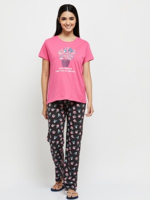 max Women Printed Pink Top & Pyjama Set