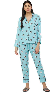 S P STOUR Women Printed Black Shirt & Pyjama set