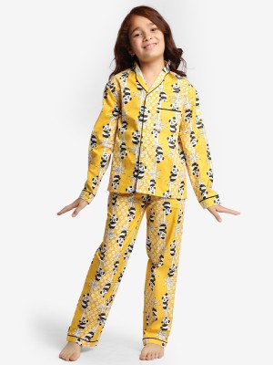 Spyby Boys & Girls Printed White, Yellow Shirt & Pyjama set