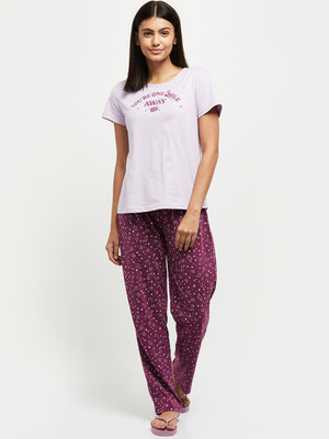 MAX Women Printed Purple Top & Pyjama Set
