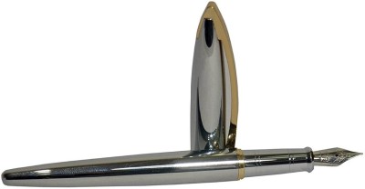 Haimac Jinhao 156B Elegant Shine Fine Nib Steel Grip Golden Clip (Silver) Fountain Pen(Blue)