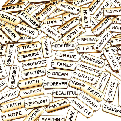 Street27 Word Charms Pendants Engraved Motivational Charms Pendants (Gold,80 Pieces) Gold-plated Alloy Pendant