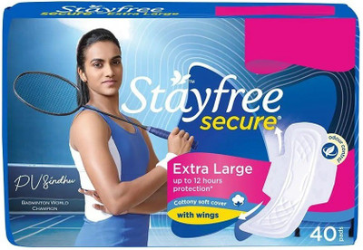 STAYFREE Secure Cottony Extra Large XL Wings - 40 Sanitary Pad(Pack of 40)