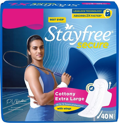 STAYFREE Secure Cottony Extra Large With Wings XL - 40 Counts Sanitary Pad