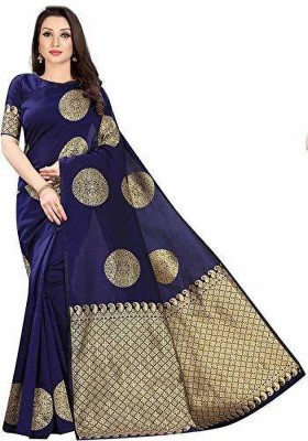 Amrut Collection Woven Banarasi Silk Blend Saree(Dark Blue)