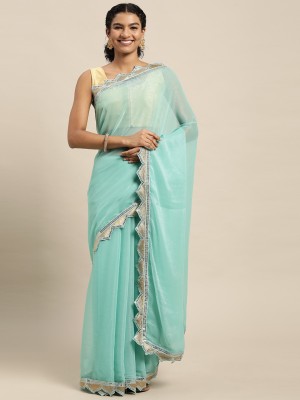 Hirvanti Fashion Self Design, Embellished Bollywood Chiffon Saree(Blue)