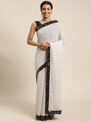 Granthva Fab Self Design, Embroidered, Embellished Bollywood Georgette Saree(Grey)