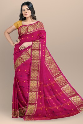 Bong ButiQ Woven Tant Pure Cotton Saree(Gold, Pink)