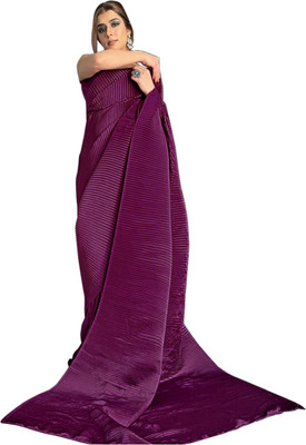 Sidhidata Self Design Bollywood Satin Saree(Purple)