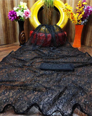 Aarya creation Self Design Bollywood Net, Brasso Saree(Black)