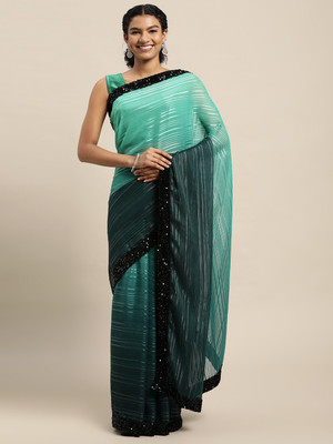 Granthva Fab Self Design, Embellished Bollywood Silk Blend Saree(Green)