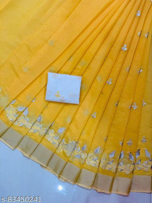 Quexle Embroidered Daily Wear Chanderi Saree(Yellow)