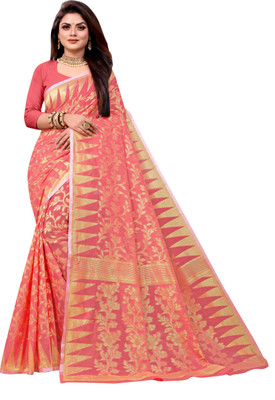 RESHAMDOR SAREES Self Design Jamdani Cotton Blend Saree(Red)