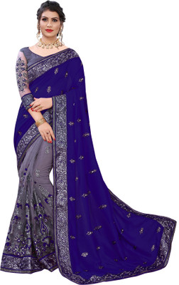 MURTHIRUPI Embroidered Bollywood Net Saree(Dark Blue)