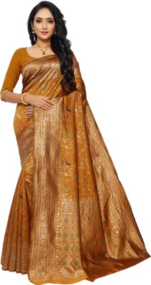 Ruhabs Woven Banarasi Silk Blend Saree(Brown)