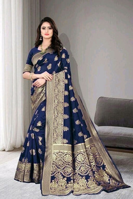 Ashopalav Sarees Woven Banarasi Jacquard Saree(Dark Blue)