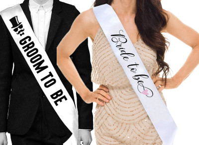 hubops Bride to be sash & Groom to be sash for Party Decoration Combo Pack White sash