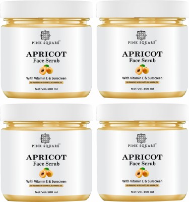 Pink Square Apricot facial scrub for Bright Skin Combo pack of 4 jar of 100g (400gm) Scrub(400 g)