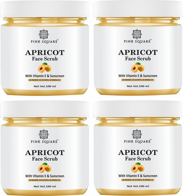 Pink Square Apricot facial scrub for Bright Skin Combo pack of 4 jar of 100g (400gm) Scrub(400 g)