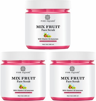 Pink Square Mix fruit facial scrub for Bright Skin Combo pack of 3 jar of 100g (300gm) Scrub(300 g)