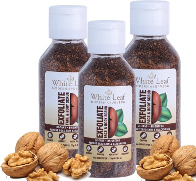 White Leaf Exfoliate Walnut Scrub 75g For Face &Body With Coffee & Coconut Scrub(Pack Of 3) Scrub(225 g)