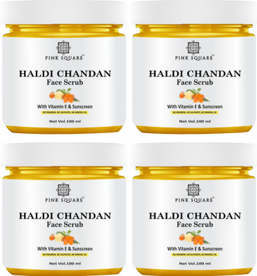 Pink Square Haldi Chandan facial scrub for Bright Skin Combo pack of 4 jar of 100g (400gm) Scrub(400 g)