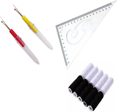 Crafts Haveli 3 Items Combo : 2 Seam Ripper, 1 L Curve & 20 Black/White Spools Sewing Kit