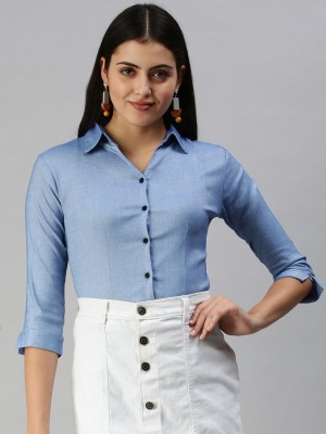 Showoff Women Solid Casual Blue Shirt