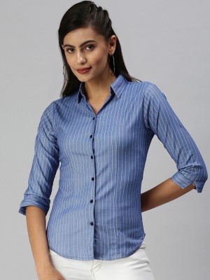 Showoff Women Printed Casual Blue Shirt