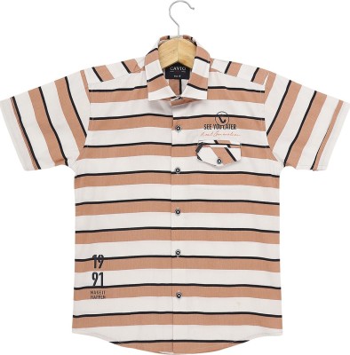 CAVIO Boys Striped Casual Orange, White Shirt