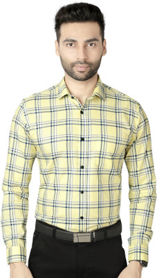 5TH ANFOLD Men Checkered Formal Blue, Yellow Shirt