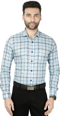 5TH ANFOLD Men Checkered Formal Light Blue Shirt