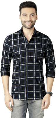 5TH ANFOLD Men Checkered Casual Dark Blue Shirt