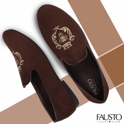 FAUSTO Party Wedding Occasion Festive Comfort Lightweight Slip On Shoes Mojaris For Men(Brown , 7)