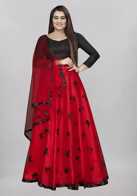 Attiris Embroidered Semi Stitched Lehenga Choli(Red)