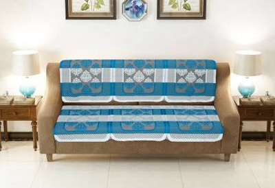 Countingbeds Cotton 3 Seater Sofa Abstract Cover(Pack of 1 AQUA)