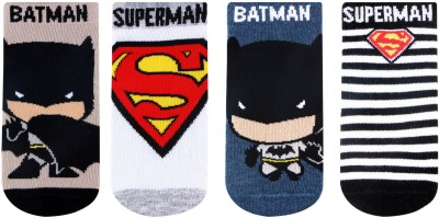 BONJOUR Superman Batman Superhero Character Full Length Socks Baby/ Infant / New Born Baby Boys Printed Mid-Calf/Crew(Pack of 4)