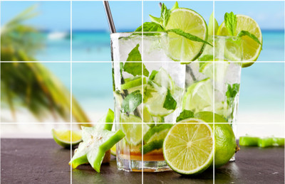 Stickers Mart 59 cm Lemon Balm & Citrus Fruit and Ice Cubes Wall Sticker Removable Sticker(Pack of 1)