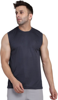 INDIZO Solid Men Round Neck Grey T-Shirt