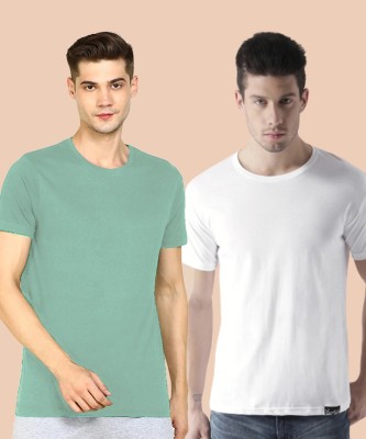 Young trendz Solid Men Round Neck White, Light Green T-Shirt